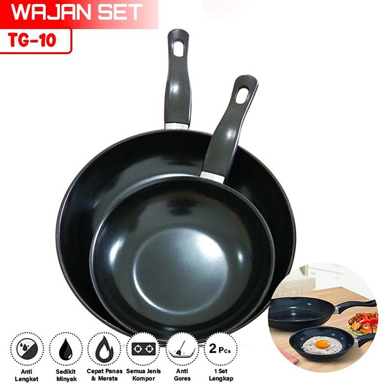 Wajan Set Penggorengan Hitam Tg10 Frying Pan Set Black Anti Lengket