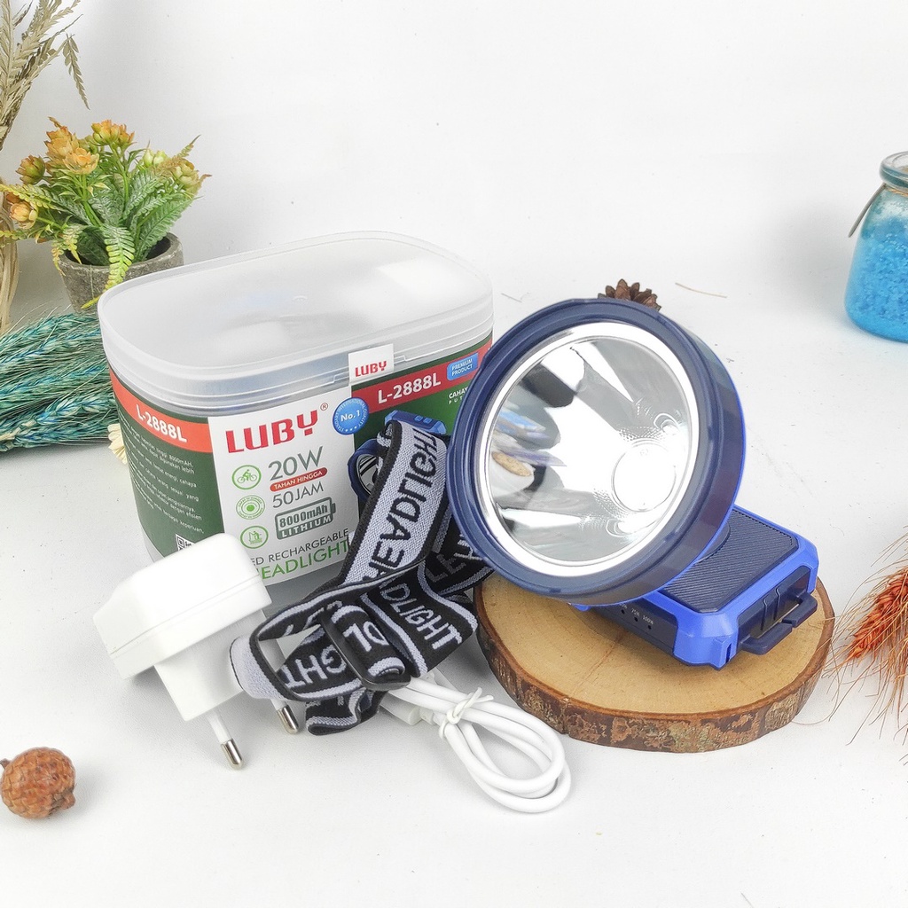 LUBY Senter Kepala LUBY  L-2888L / 8000 mAh  20W Lithium WaterProof Cahaya Putih / Original Luby