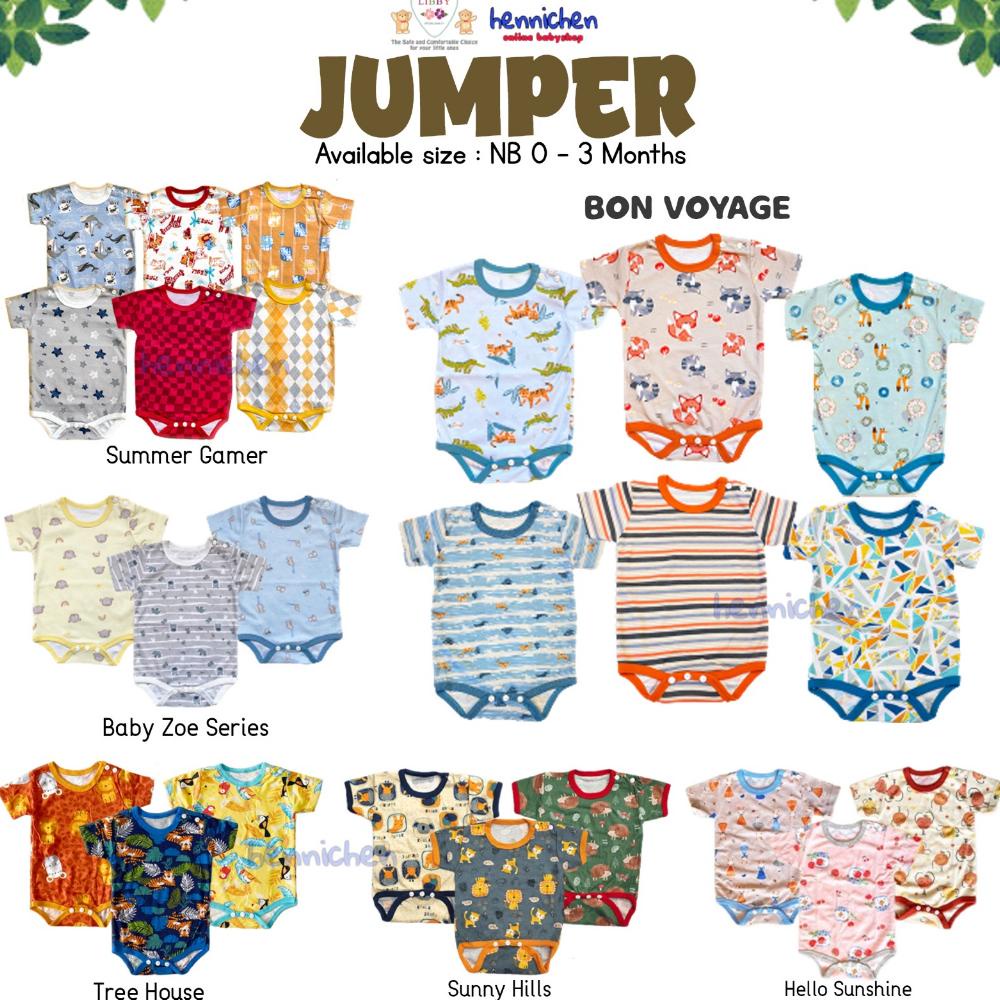 LIBBY Baju Kodok Segitiga / Jumper Romper Motif (0-3M)| Baju Bayi BON VOYAGE / ZOE BABY / SUMMER GAM
