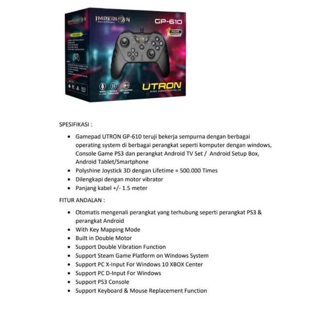 IMPERION OUTRON CP-610 Gamepad - Joystick / Stic SUPORT OTG ANDROID