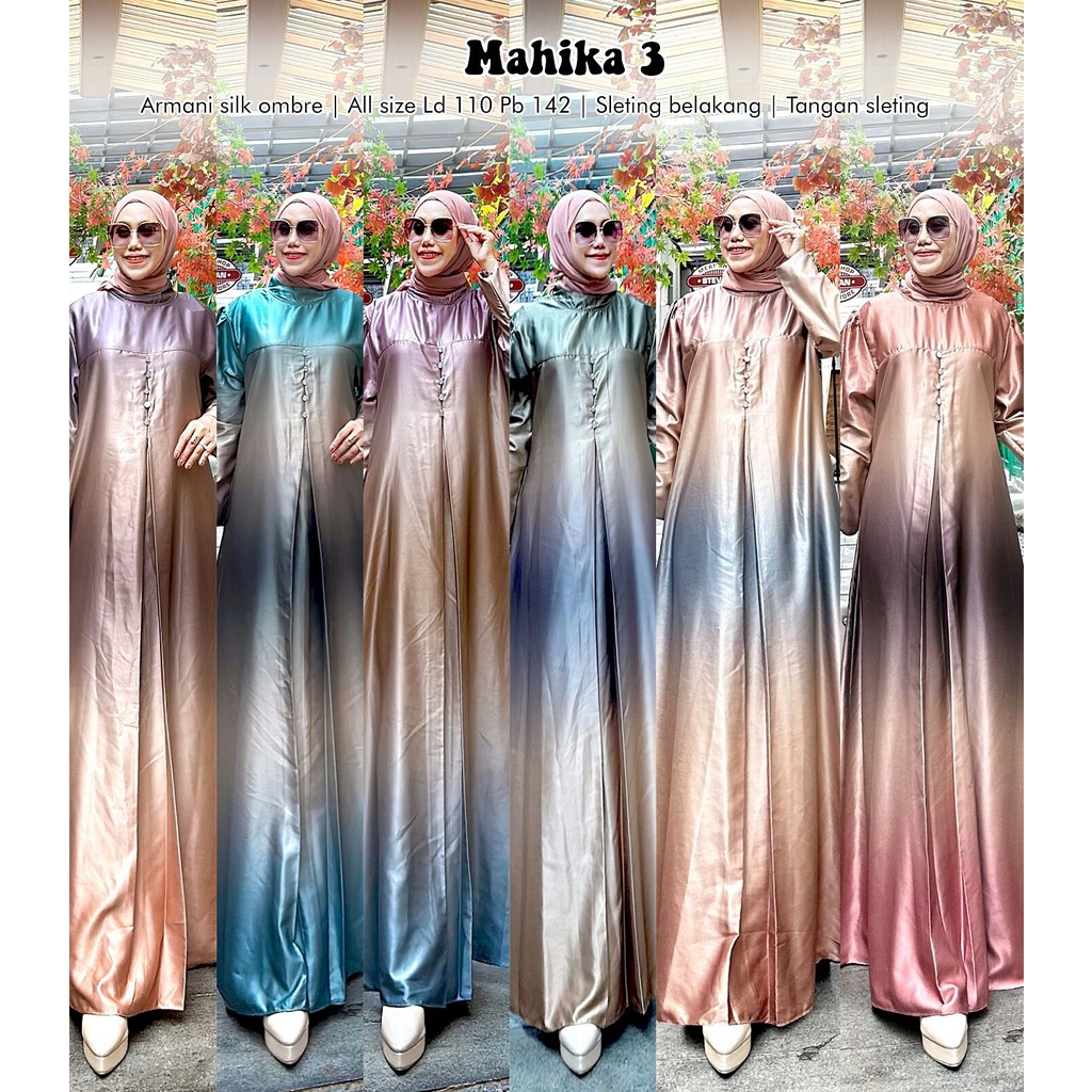 Mahika Vol 3 Gamis Dress: Gamis Muslimah Wanita Maxi Tanpa Phasmina, Motif Gradasi Ombre, Bahan Arma