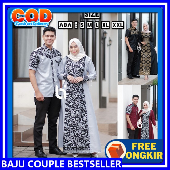 0 Baju Batik Cople Gamis Moscrep Couple Batik Gamis Pasangan Muslim Sarimbit Keluarga Cople Suami Istri Wanita Kapel Kondangan