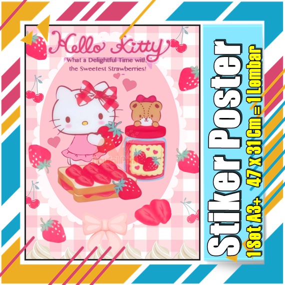 Stiker Poster A3 Hello Kitty My melodi kucing Karton Pink Lucu Imut Anak Gambar Cetak Sticker Custom
