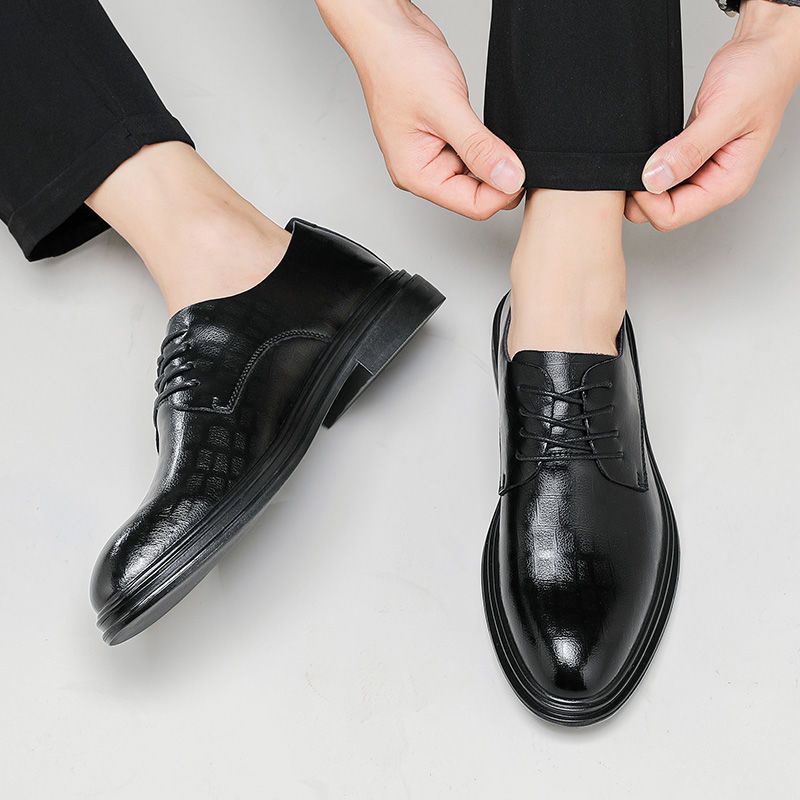 Sepatu Pantofel Pria Korea, Sepatu Kulit Kasual Bisnis Ujung Lancip Inggris