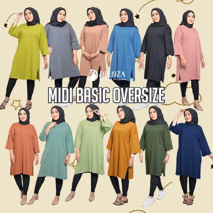 Deloza Tunik Kaos Polos Oversize Midi Dress Slit Jumbo