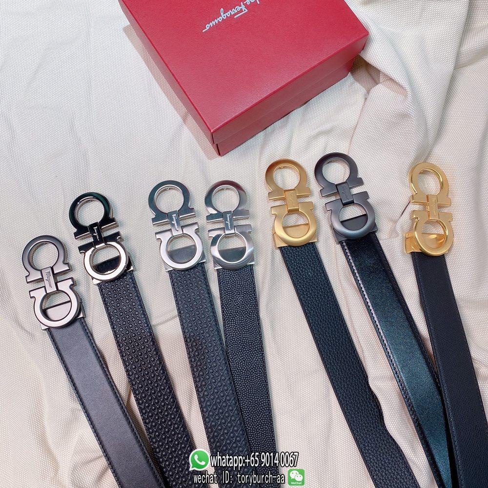 Ferragamo men's insert buckle belt ratchet slide belt embossed reversible leather belt 3.5cm