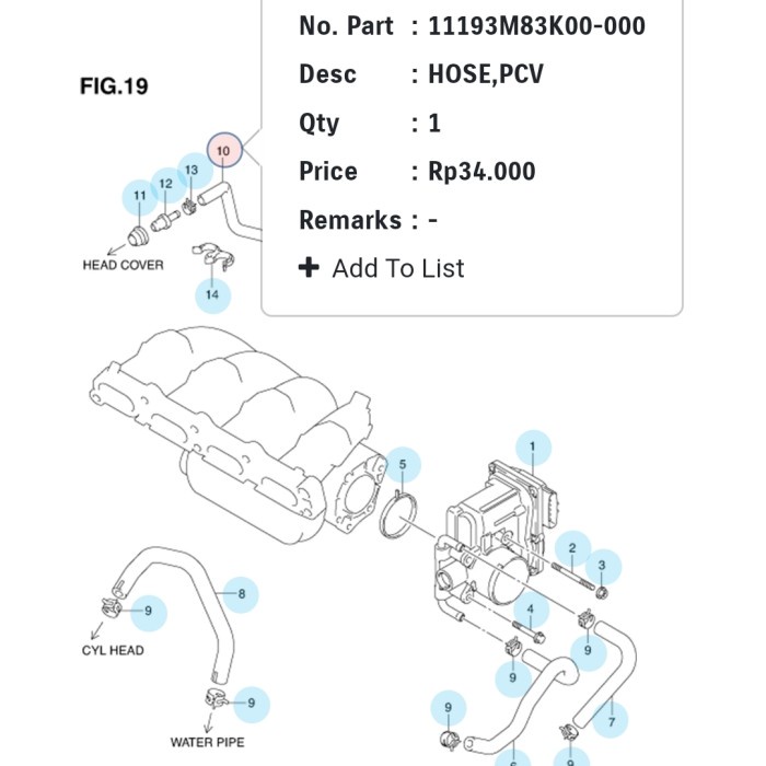 Selang Pcv Valve Splash Asli Sgp Kode Hv157