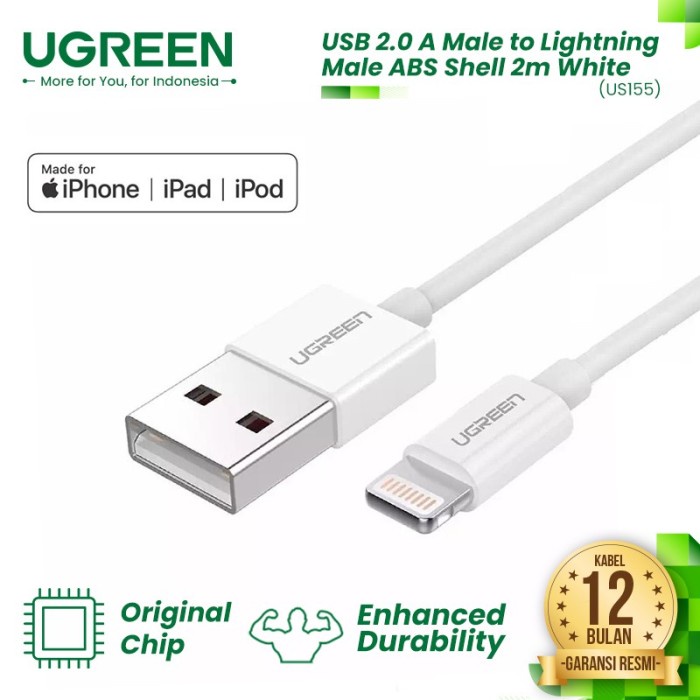 Ugreen Kabel data USB A to Iphone Lightning MFI up to 480Mbps US155