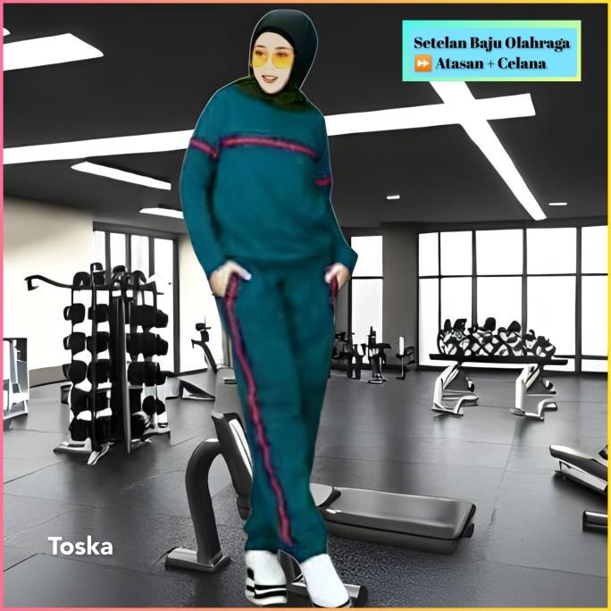 Baju Olahraga Training Pria Wanita Stelan Jumbo Atasan+Celana Toska