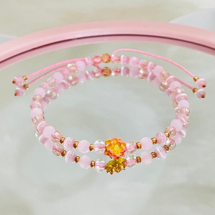 [Baru] Charm Flower Gelang Batu Variasi Emas Murni 24K Bentuk Bunga Mawar Diskon