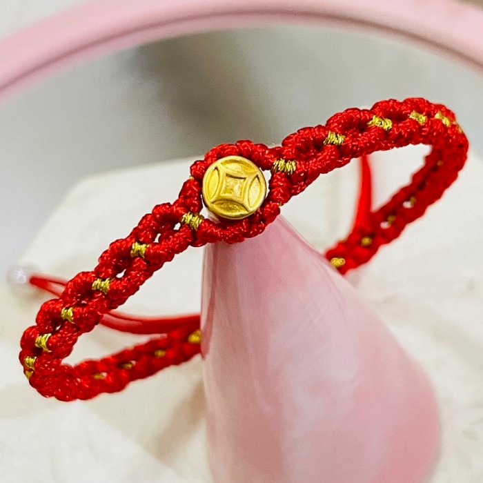 [Baru] Charm Coin Gelang Tali Merah Variasi Emas Murni 24K Impor Terbatas