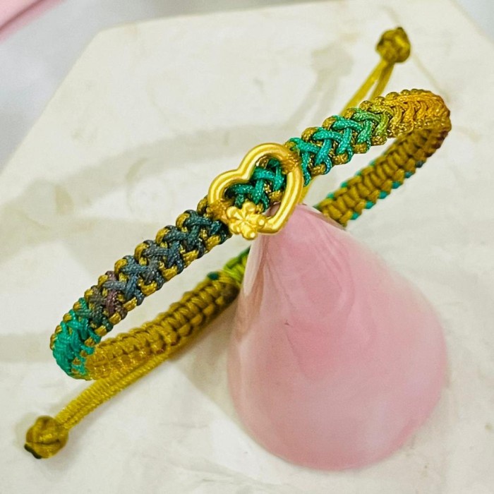 [Baru] Charm Love Gelang Tali Variasi Emas Murni 24K Bentuk Bunga Love Limited