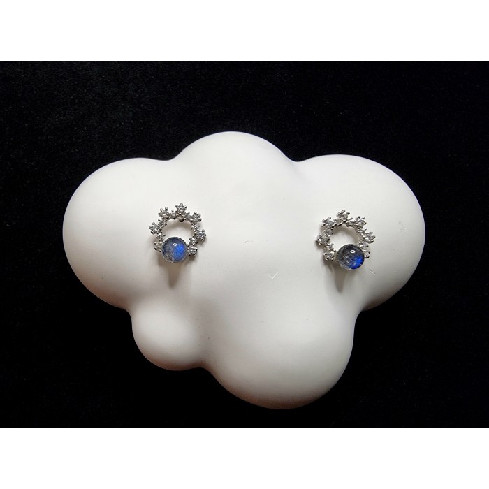 [Baru] Anting Silver925 Zircon Batu Labradorite Moonstone Stone 4.5Mm B055 Terbatas