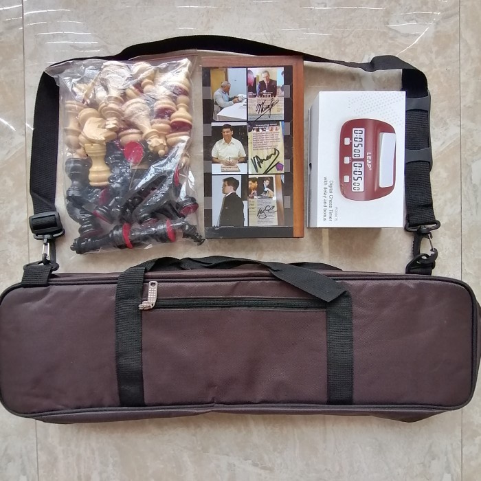 ✅New Bidak Catur Kayu  Papan Catur Lipat 8  Jam Catur  Tas Slempang Terbatas