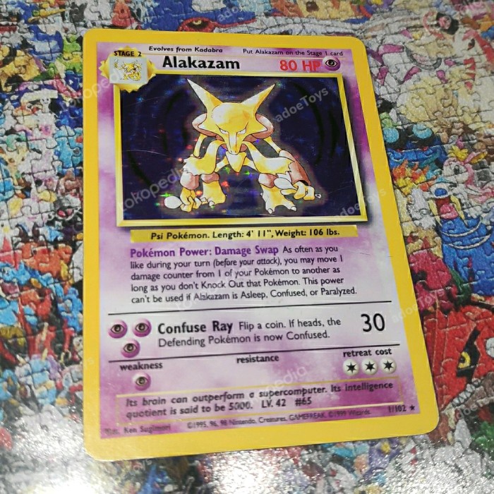 ✅COD Alakazam Base Holo Rare 1/102 Kartu Pokemon No Charizard Ex Bercahaya Terbatas