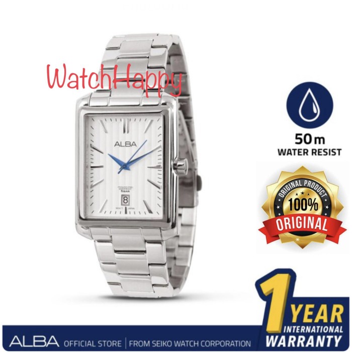 ✅New Ori Alba As9B57X1 As9B57 Silver White Men Quartz Stainless Steel Original Berkualitas