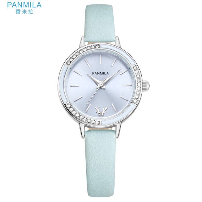 ✅New Ori Panmila Jam Tangan Wanita Kasual P0540S-Dz1Wbb Tali Kulit Baby Blue Berkualitas
