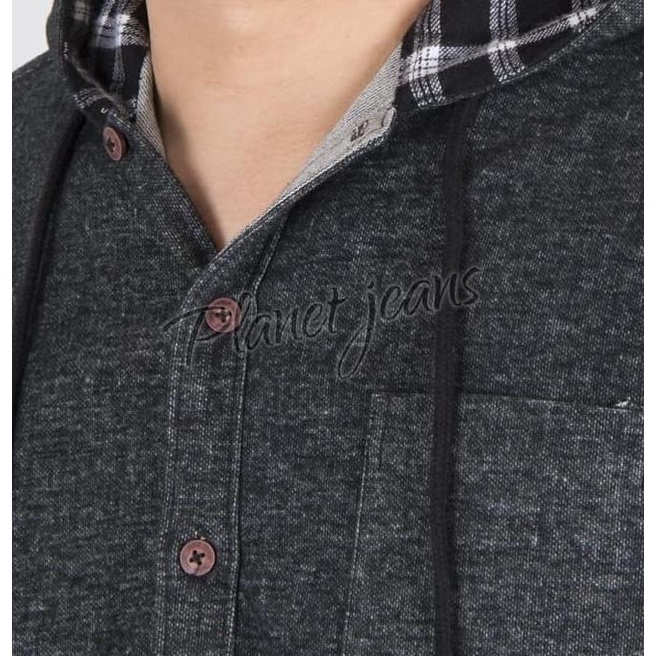 Kemeja Pria Oxford Polos Hoodie / Kupluk Model Jaket Sweater Ox07Black