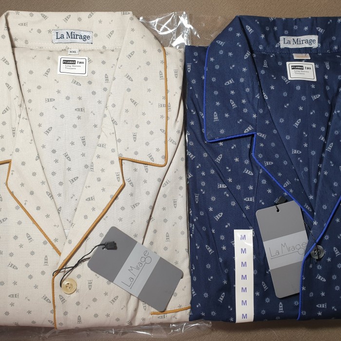 [COD] Piyama Katun Pria La Mirage Lengan Panjang Coklat Biru Sailor Berkualitas