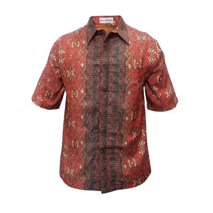 [COD] Hem1912002 Batik Sutra Putih Kemeja Tangan Pendek Dobby Merah Muda Limited
