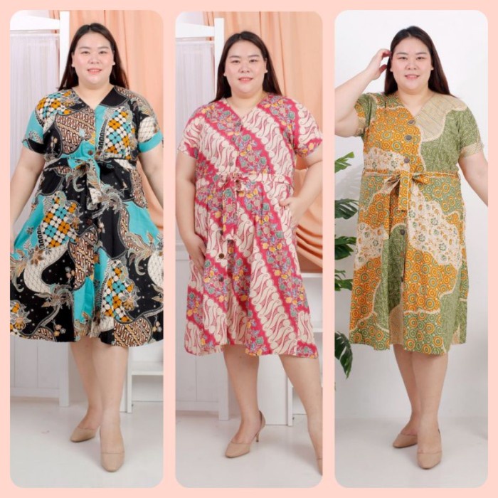 [COD] Bigsize Dress Batik Mayang Jumbo Xxl 566 Terusan Kerja Kantor Wanita F Terbaru