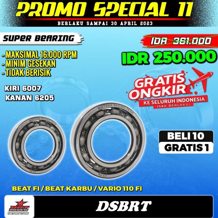 BEARING LAHER KRUK AS BRT BEAT SCOOPY SPACY FI KARBU POP ESP VARIO 110