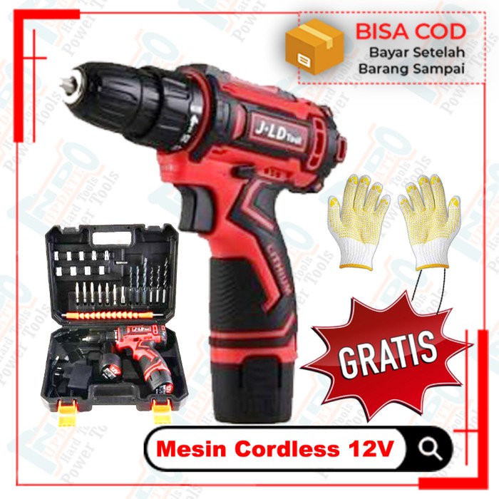 ✅COD Mesin Bor Cordless 2 Batrai Set Box 12V Bor Portable Terbatas
