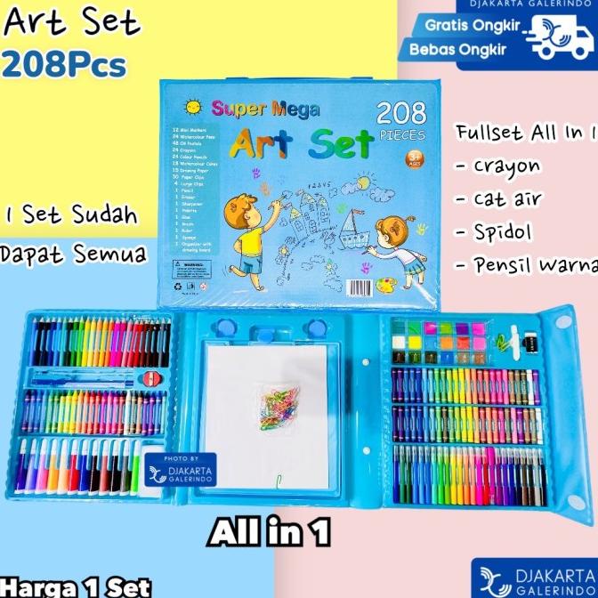

Super Mega Art set 208 Pcs crayon Spidol warna set Cat air Pastel Set
