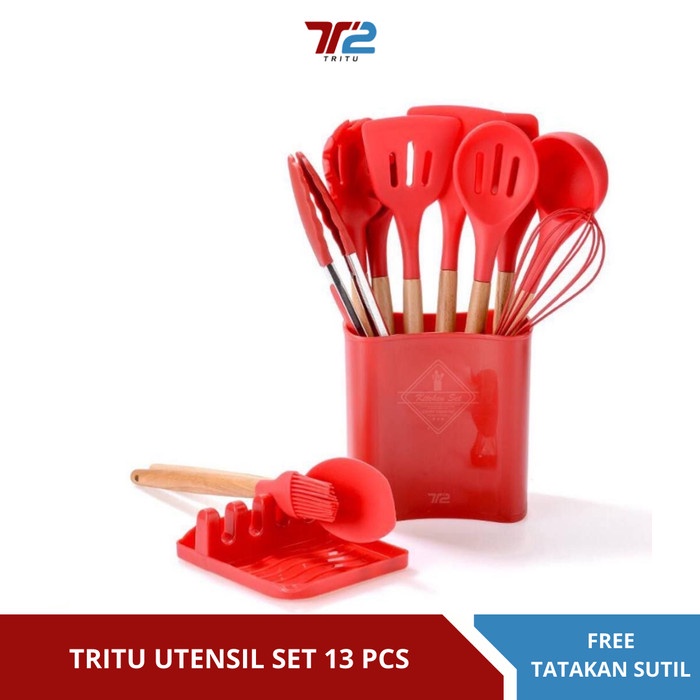 ✅Ready Tritu Kitchen Set Utensil Isi 13 Spatula Sutil Silikon Kotak  Red  Limited