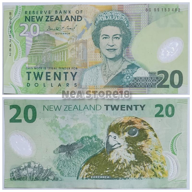 Souvenir Hadiah Uang Kuno New Zealand 20 Dolar Old Series Polymer