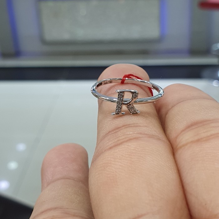 ✨Termurah Cincin Emas Putih 750 Inisial R Terbaru