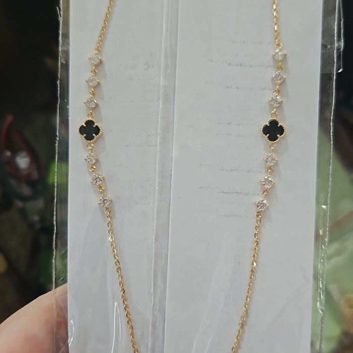 ✨Sale Gelang Serut Clover Hitam Bunga Emas Asli 700 70 16K Panjang Pendek Terbatas