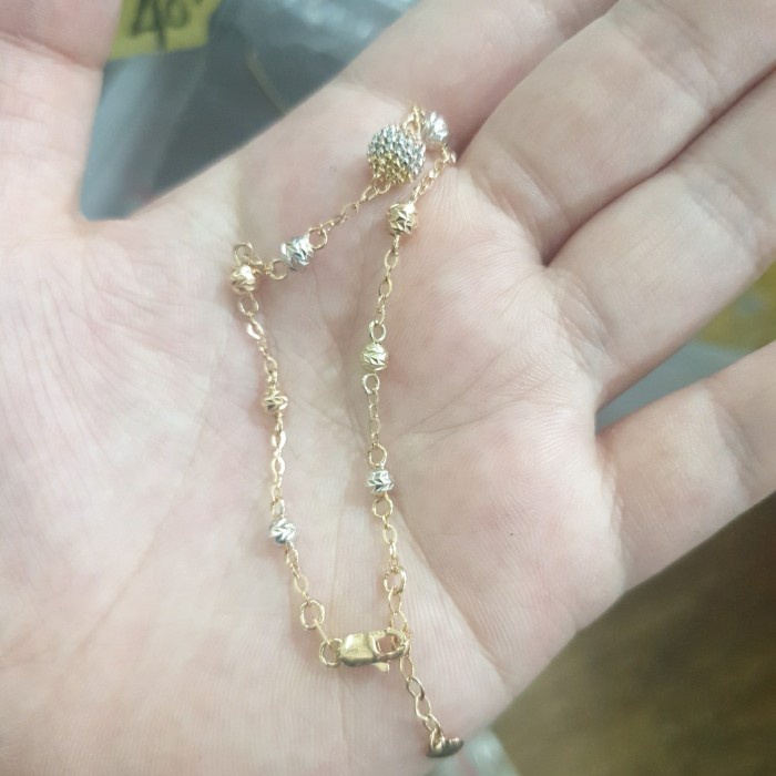 ✨Sale Gelang Rantai Bola Disko Donat Mata Putih Emas Asli 375 Ubs 8K 17 Cm Terbaru