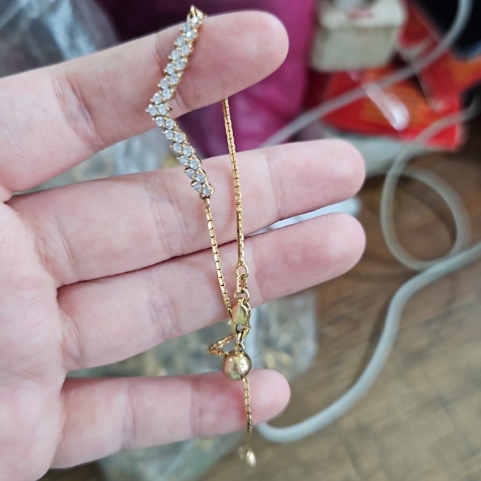 Gelang Serut Lotus Listring Batu Putih Emas Asli Gold 375