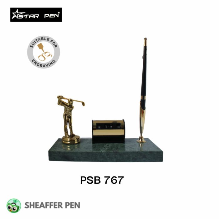 

Star Pen Green Marble Desk Set With Golfman And Calendar 1 Ballpen