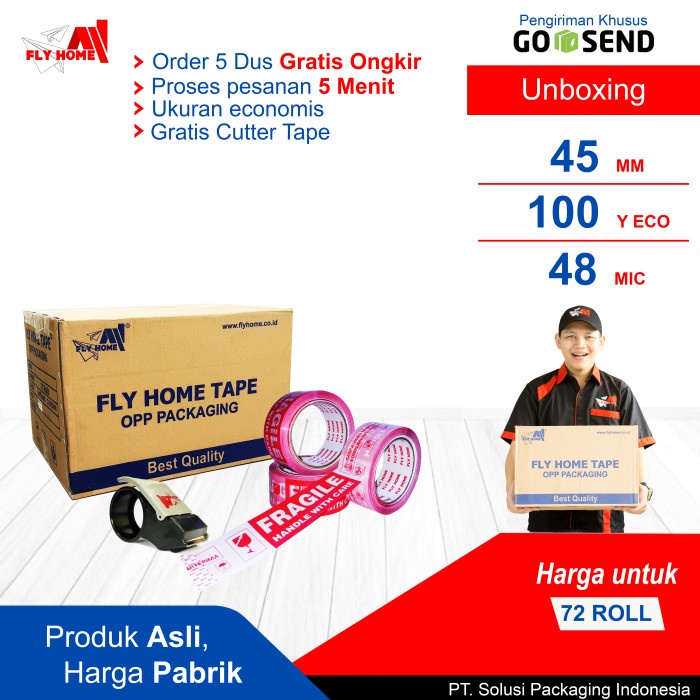 

✨Sale Flyhome Fragile Unboxing 1Dus 100Yard 72Roll 45Mm X 100Yard Eco Instan Diskon