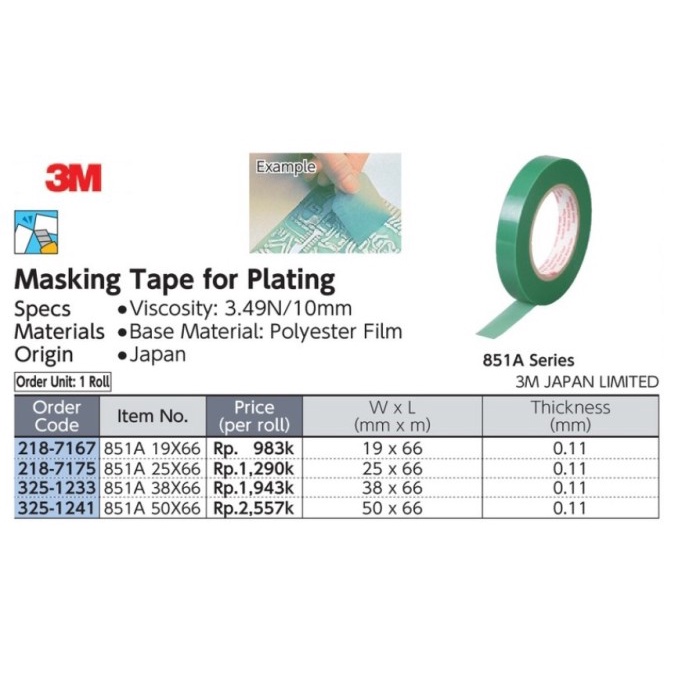 

✨Sale Masking Tape For Gold Plating 19Mm X 66Mtr Green 3M 851A 19X66 Terbatas