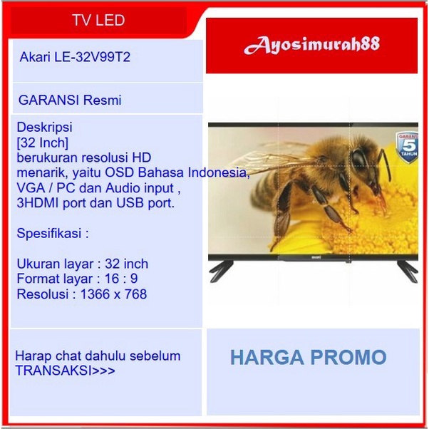 ✨New Akari Le-32V99T2 Tv Led [32 Inch] Terbatas
