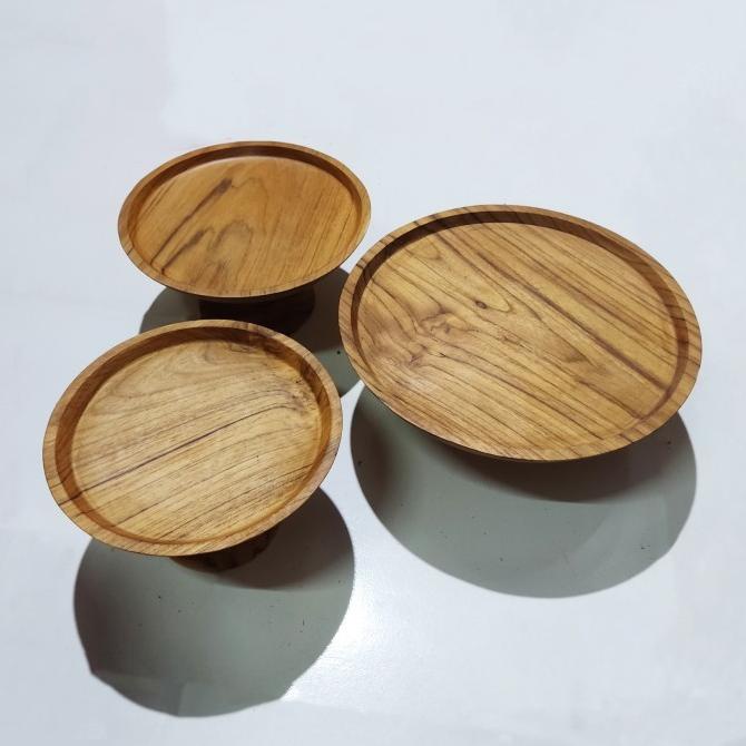 #####] Dulang Kayu Jati 25cm Tempat Wadah Saji Kue Tray Display Nampan Baki