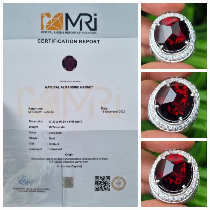 ✨Termurah Batu Red Garnet Ceylon Srilanka Jumbo Sertifikat 15.74 Crt Terbaru