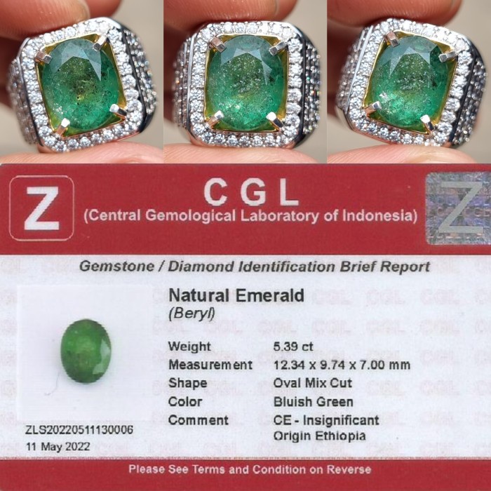 ✨Termurah Natural Hq Batu Green Emerald Beryl Jamrud Insignificant 5.39 Cts Terbaru