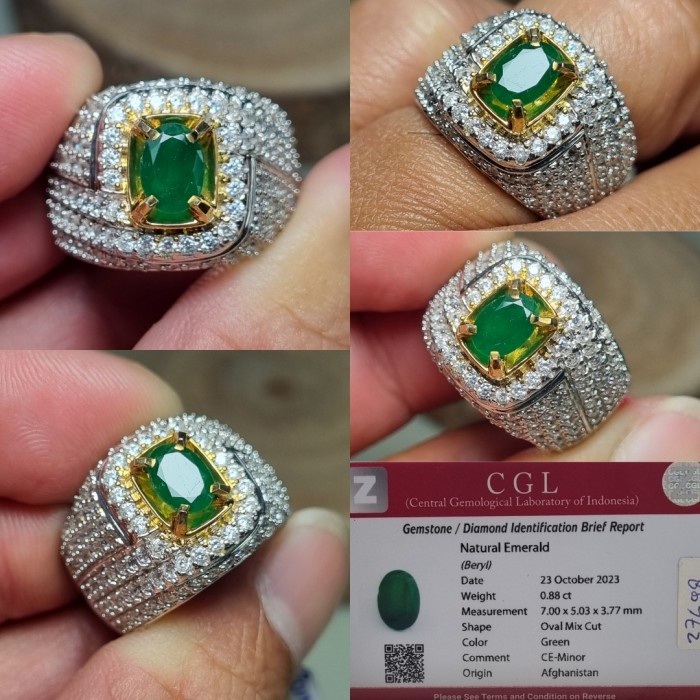 ✨Termurah Natural Emerald Beryl Zamrud Afghanistan 0.88Cts Memo Cgl Diskon