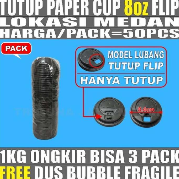best produk] Tutup Paper Cup 8oz Flip 50pcs Hanya Lid Gelas Kertas Kopi 240ml Medan