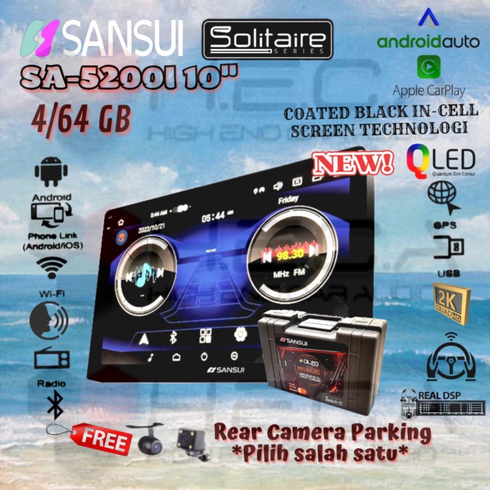 ✅Ori Sansui Solitaire 4/64 Gb Android 10 Inch Sa-5200I Head Unit  Camera Terbaru