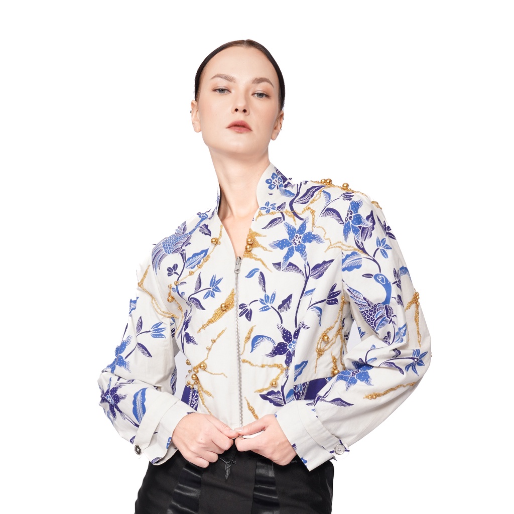 Wilsen Willim Batik Cropped Jacket with Gold Embellishment