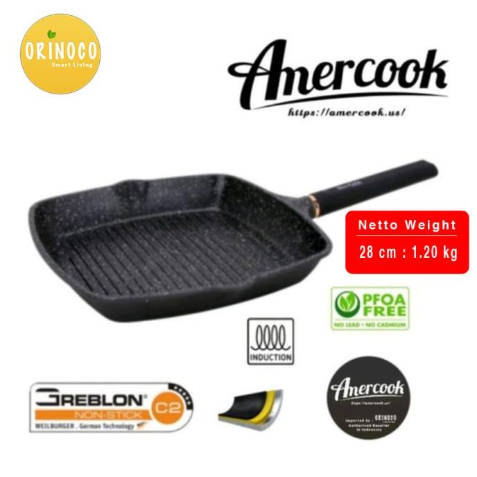 Amercook Panggangan Square Grill Pan 28cm Anti Lengket 3 Layers