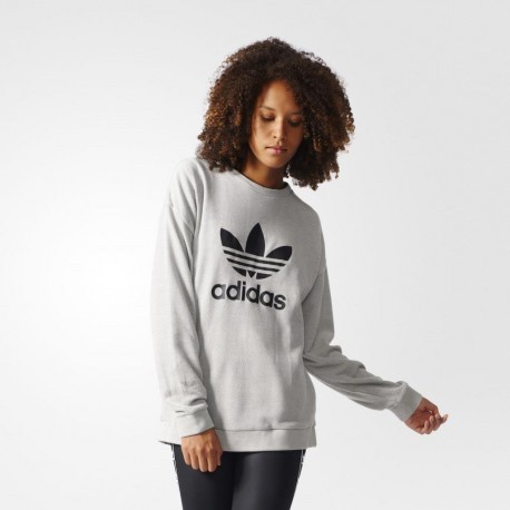 ✨Ori Adidas Women Trefoil Sweat Ls Shirts Grey Originals Diskon