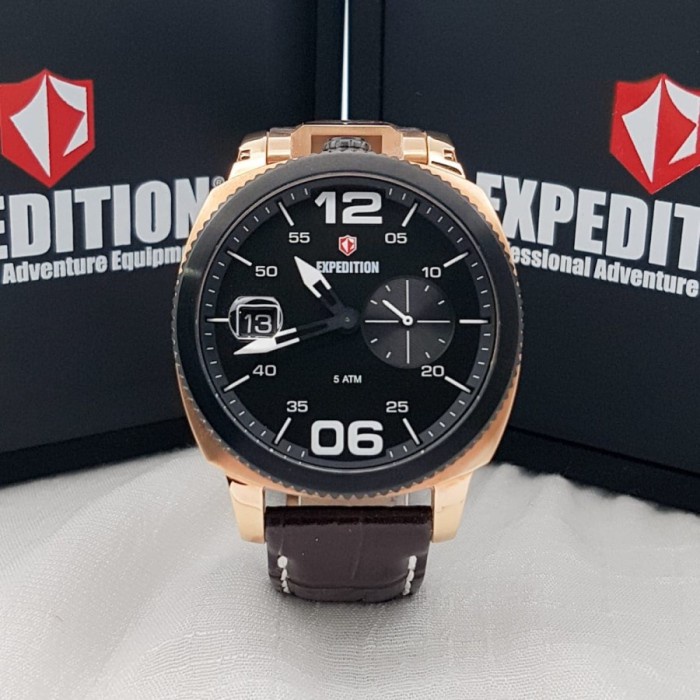 ✨Sale Jam Tangan Expedition 6723 E6723 Pria Rosegold Black Leather Original Diskon