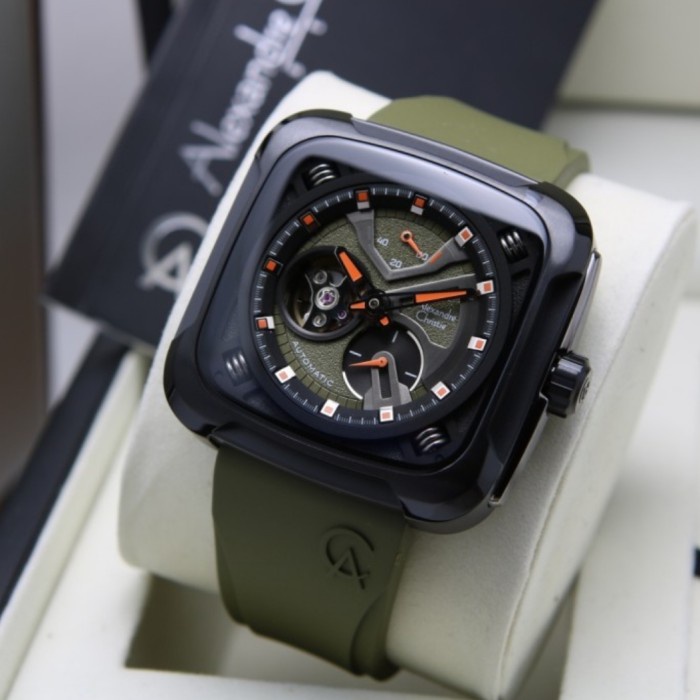 ✨Sale Jam Tangan Alexandre Christie Pria Original Ac6577 Green Black Auto Terbatas