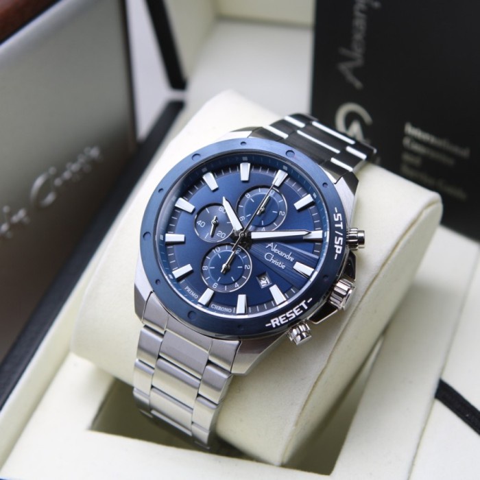 ✨Ready Alexandre Christie 6669 Mc Silver Blue Dial Pria Original Garansi Diskon